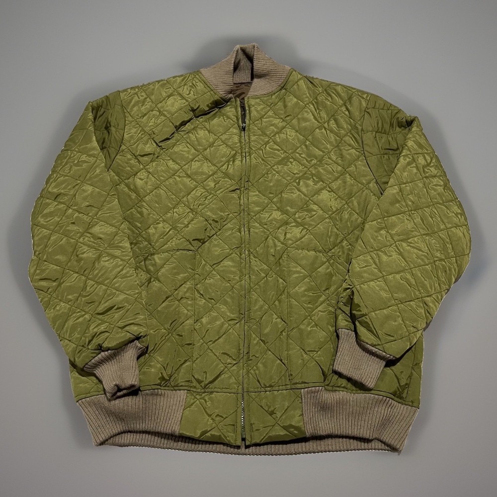 Vintage 80s Staffords Mens Olive Green Diamond Quilted Bomber Jacket Size XL